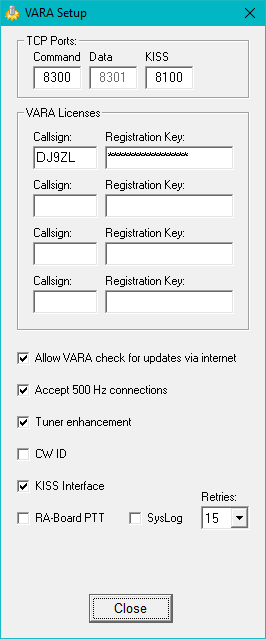 VARA HF Einstellungen